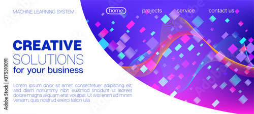 Falling Particles Distressed Purple Vector. Data Stream Minimal Banner. 