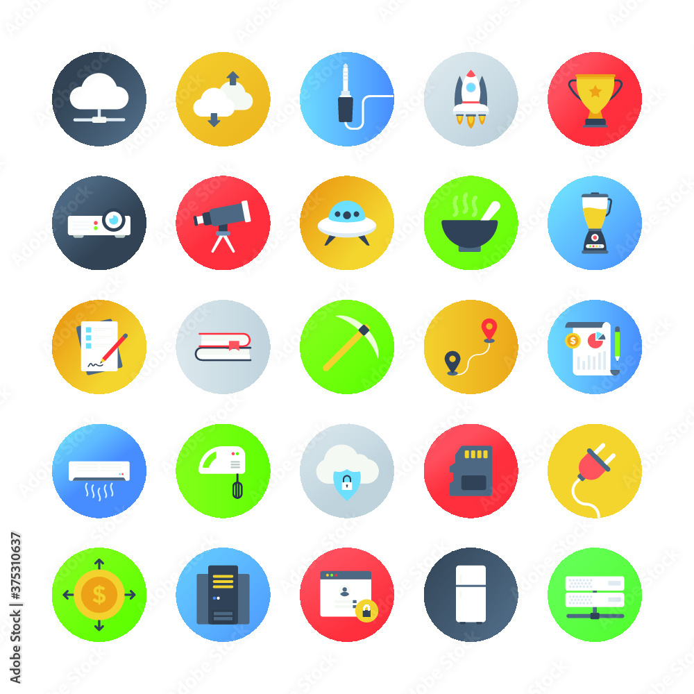 Flat Rounded Electronics Icons