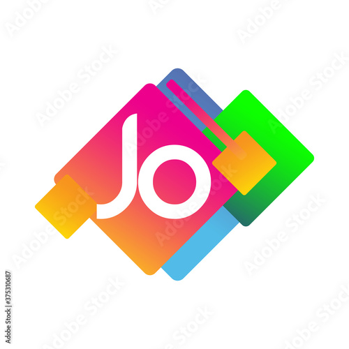 Letter JO logo with colorful geometric shape, letter combination logo design for creative industry, web, business and company.