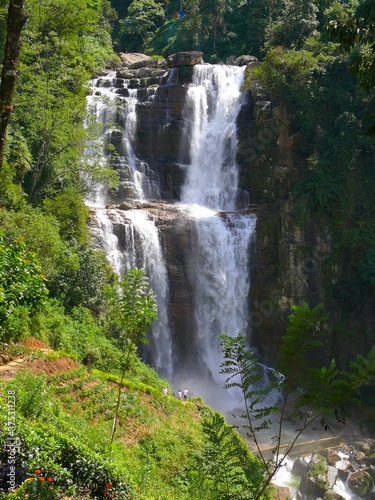 Indian subcontinent, Sri Lanka (Ceylon), Nuwara Eliya, waterfall and tea plantation