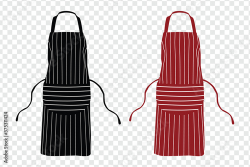 Red and black striped kitchen apron collection isolated on transparent background. Chef apron.