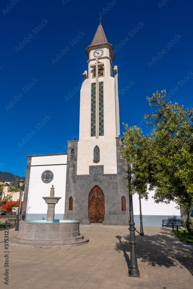 The beautiful church of the town of Los Llanos on the island of La Palma, Canary Islands. Spain
