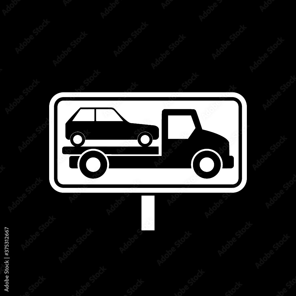Towed car sign icon isolated on dark background Towed car sign icon isolated on dark background