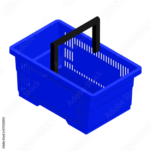 Blue empty shopping basket isolated on white background