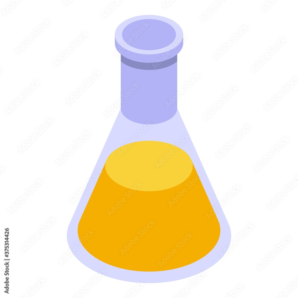 Yellow flask essential oils icon. Isometric of yellow flask essential oils vector icon for web design isolated on white background Yellow flask essential oils icon. Isometric of yellow flask essential oils vector icon for web design isolated on white background