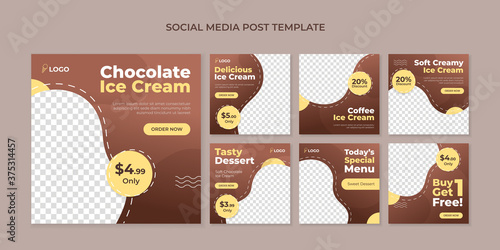 Chocolate ice cream banner. Food square banner for social media post template