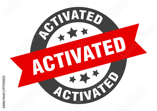 activated sign. round ribbon sticker. isolated tag