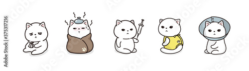 病気の猫のイラストレーションセット