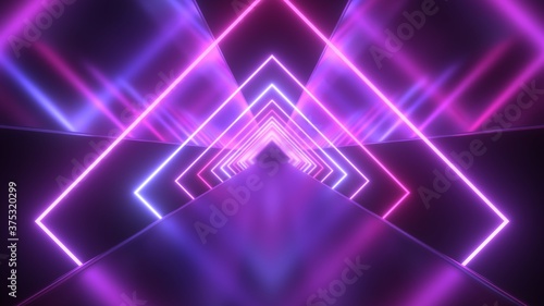 Future Neon Laser Squares with Ultraviolet Light Tunnel Reflections - Abstract Background Texture