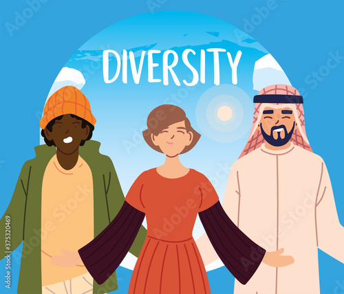 indian woman and black man cartoons vector design