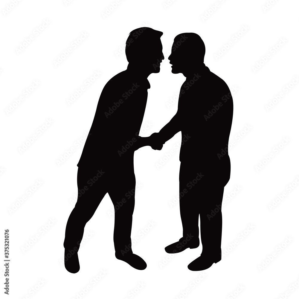two men greeting body silhouette vector
