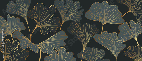Golden Ginkgo leaves background vector. Luxury Floral art deco. Gold natural pattern design Vector illustration.