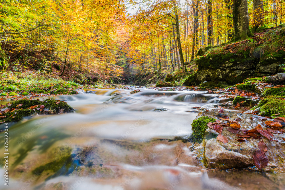 Autumn. Explosion of colors on the waterfalls and streams of the Val d'Arzino.