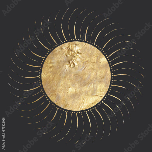 chic golden luxurious retro vintage engraving style. image of the sun and moon phases. culture of occultism. Vector graphics