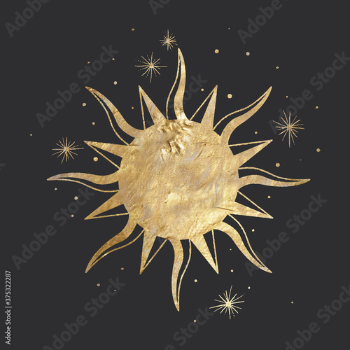 chic golden luxurious retro vintage engraving style. image of the sun and moon phases. culture of occultism. Vector graphics
