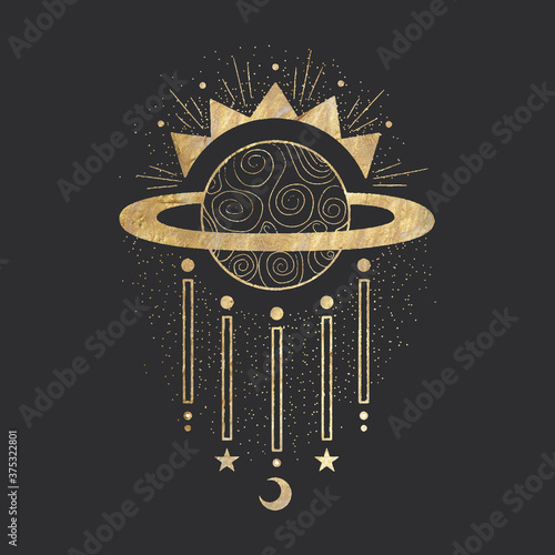 chic golden luxurious retro vintage engraving style. image of the sun and moon phases. culture of occultism. Vector graphics
