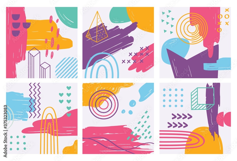Obraz premium Set of contemporary background vector illustration, Doodle art backdrop