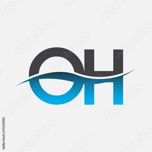 initial letter logo OH company name blue and grey color swoosh design. vector logotype for business and company identity.