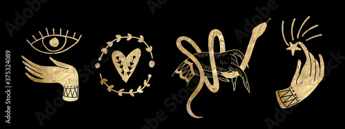 chic golden luxurious retro vintage engraving style. image of the sun and moon phases. culture of occultism. Vector graphics