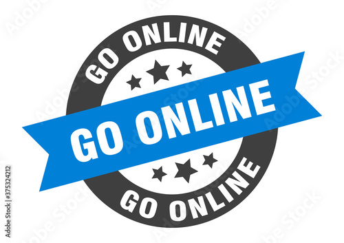 go online sign. round ribbon sticker. isolated tag