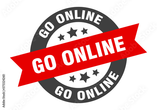 go online sign. round ribbon sticker. isolated tag