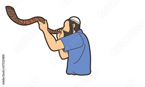 Feast of trumpets Jewish blowing the shofar horn cartoon graphic vector