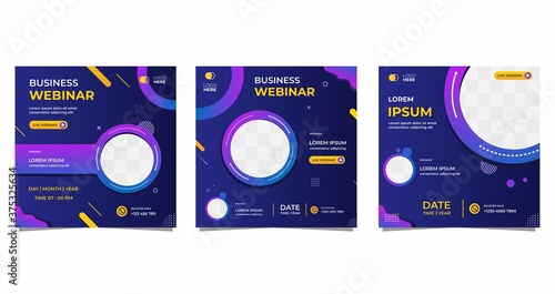 Collection of social media post templates. Vector graphics of dark blue and purple background, perfect for business webinars