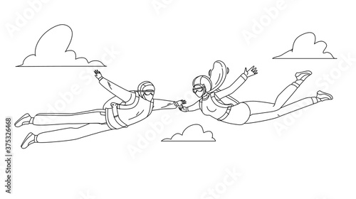 Skydivers Man And Woman Skydive In Air Vector