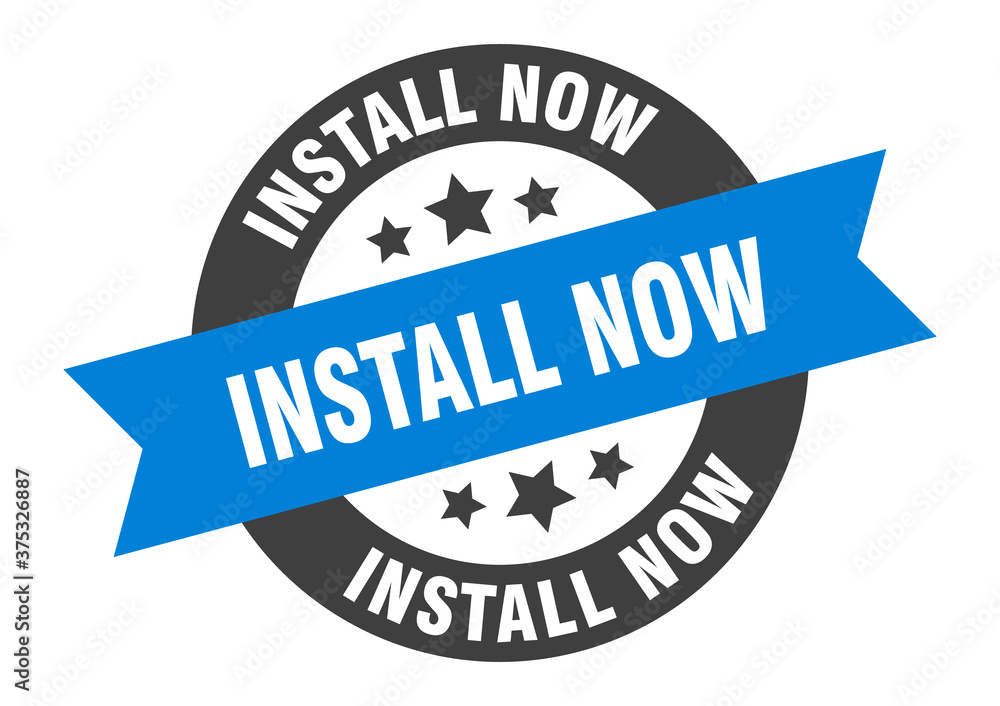 Fototapeta premium install now sign. round ribbon sticker. isolated tag