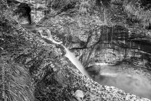 Waterfalls and streams of the Val d'Arzino. Black and white. © Nicola Simeoni