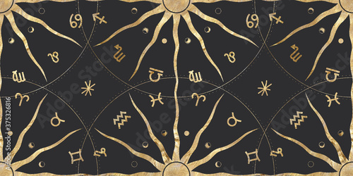 chic golden luxurious retro vintage engraving style. image of the sun and moon phases. culture of occultism. Vector graphics