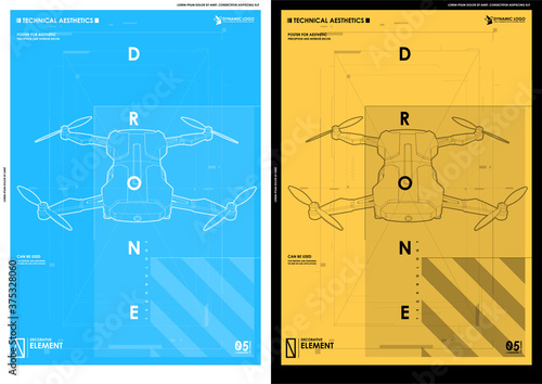Abstract line and point drone. Vector rendering of 3d. Wire-frame style. Creative template with HUD futuristic elements.