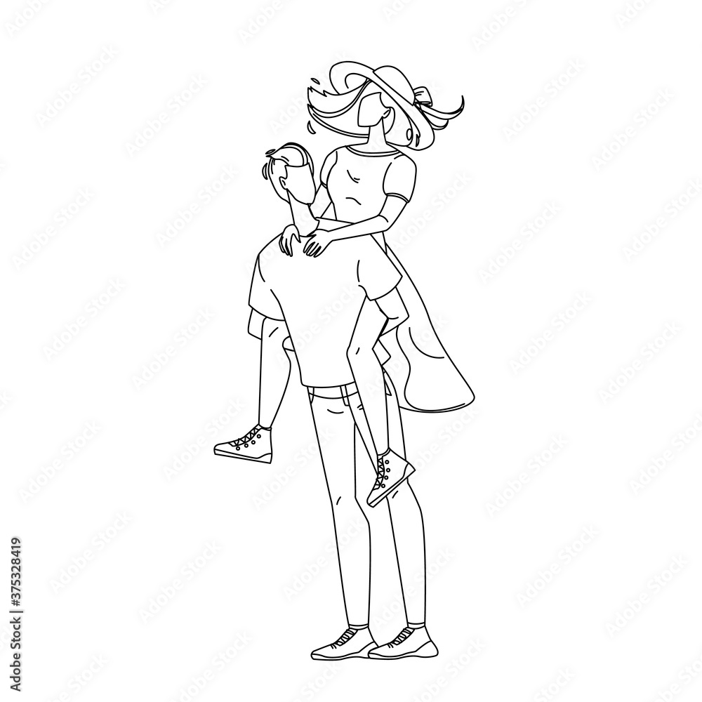 Man Holding Girl Piggyback Playing Game Vector Man Holding Girl Piggyback Playing Game Vector