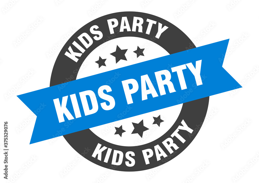 Fototapeta premium kids party sign. round ribbon sticker. isolated tag