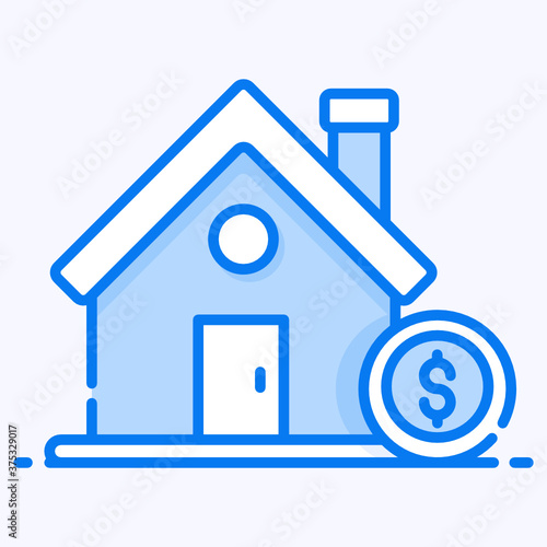 Dollar coin with building denoting property loan in flat icon