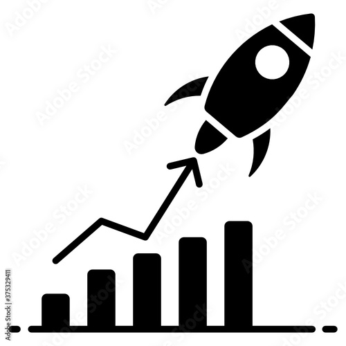 
Upward arrow with bar chart and missile, concept of sales boost icon
