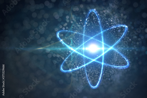 Model of atom and elementary particles. Physics concept. 3D rendered illustration. photo