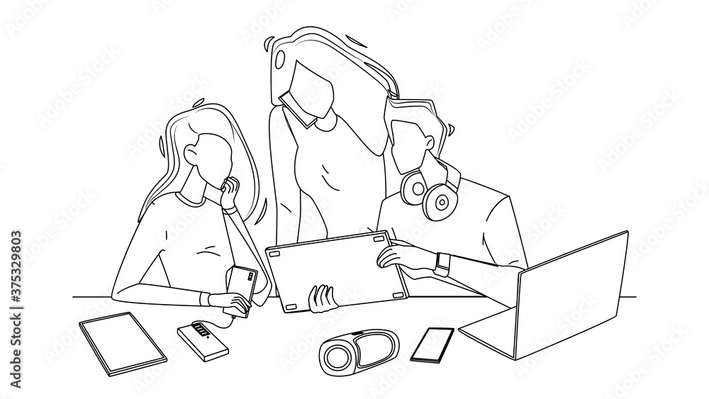 Young People Use New Millennial Gadgets Vector Young People Use New Millennial Gadgets Vector