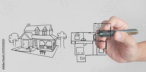 Hand drawing house concept of dream draw by designer