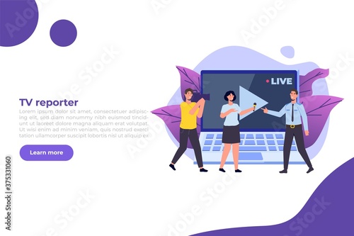 TV reporter character, Journalist special correspondent and camera man concept. Vector illustration.