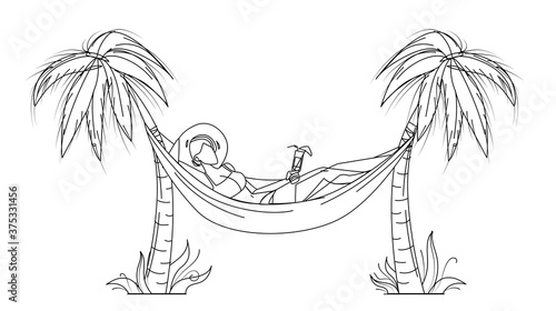 Woman Relaxing With Cocktail On Hammock Vector