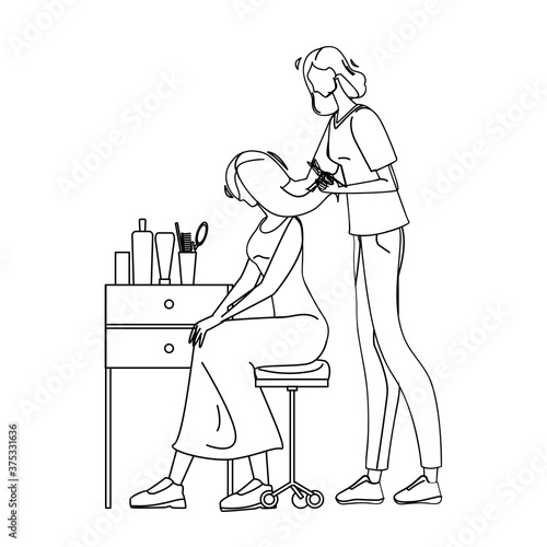 Hairdresser Trimming Girl Hair Beauty Salon Vector