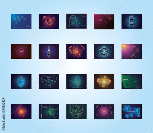 set of icons immunity, shield protecting from viruses