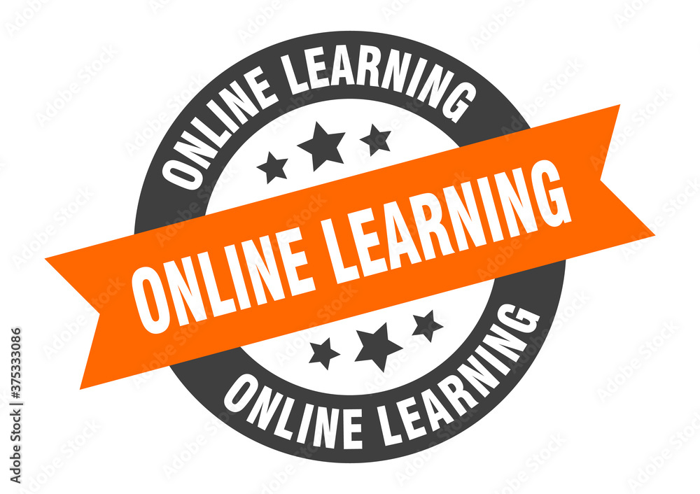 Fototapeta premium online learning sign. round ribbon sticker. isolated tag