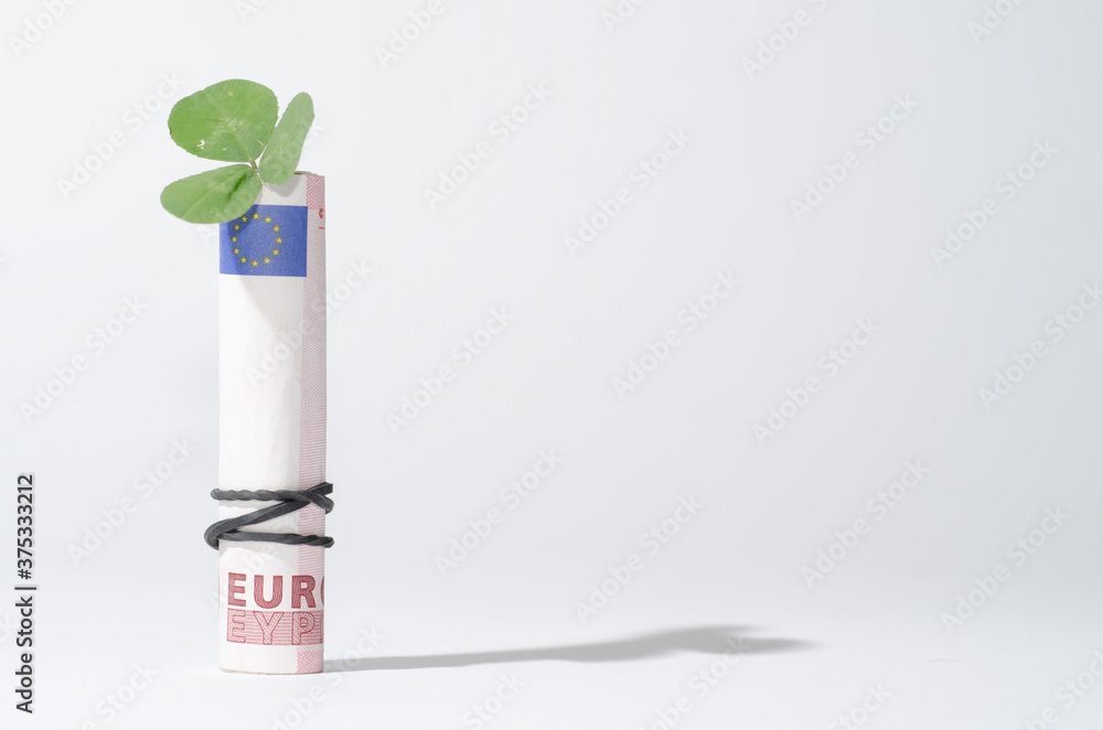 custom made wallpaper toronto digitalThe Bill of Rolled Ten Euro with Three Leaf Clover and Rubber Band with Shadow.