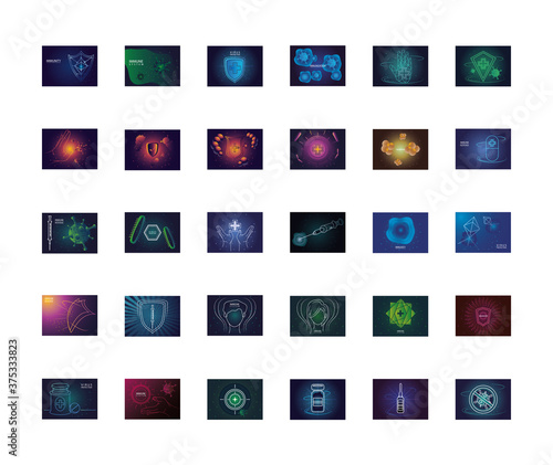 set of icons immunity, protecting from virus and bacteria
