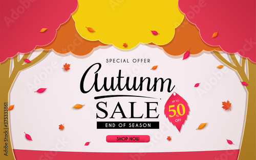 special offer autumn. and sales banner Design. and colorful seasonal fall leaves. and for shopping discount promotion. and frame leaflet or web banner. and used as illustration or background.
