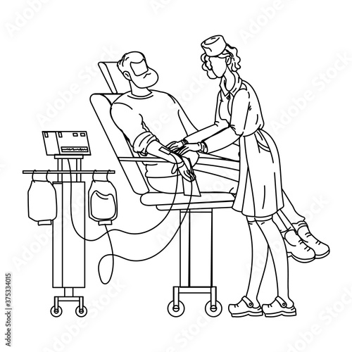 Man As Blood Donor At Donation In Hospital Vector