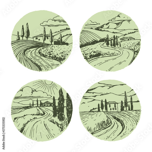 Vector Abstract landscape set. Vector hand drawn illustration.