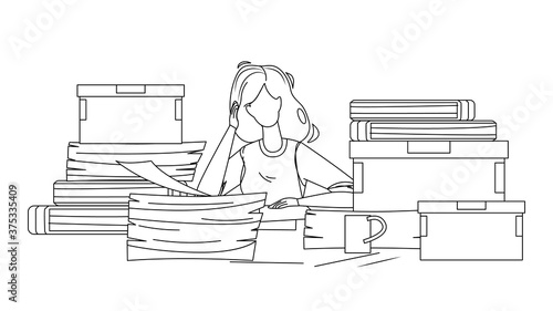 Woman Employee Clutter Office Workplace Vector Illustration